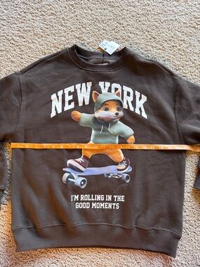 Zara Brown "New York" Fox Skateboard Sweatshirt - Casual Boy’s Sweater